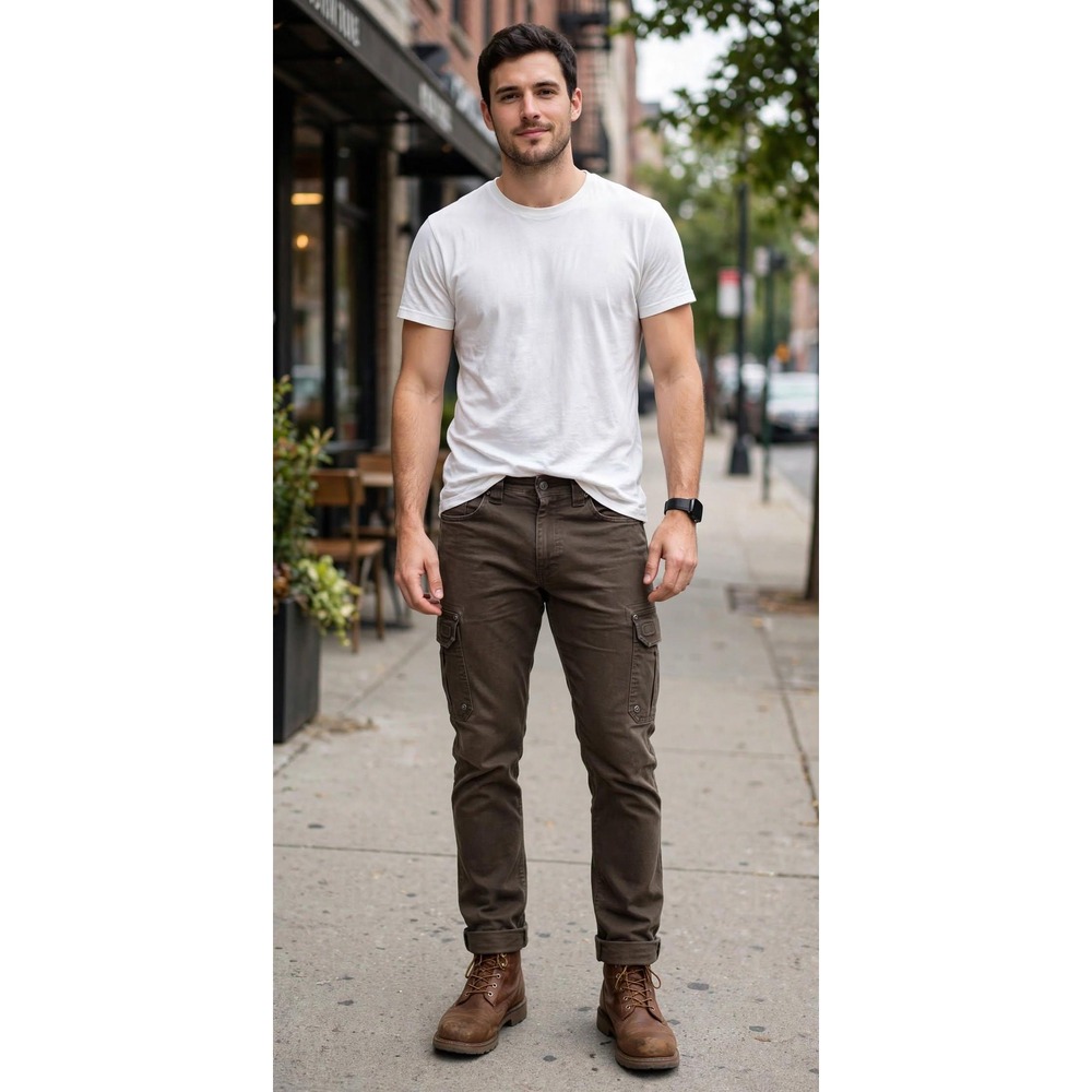 Duluth Mens 32x34 Slim Fit Cargo Jeans Flex Fire Hose Brown Workwear Utility